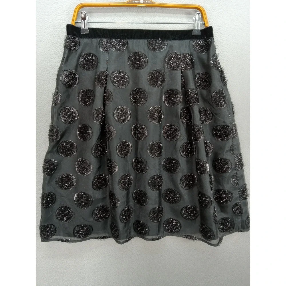 RSVP by Talbots Metallic Tinsel Polka Dot Skirt Women's 12P Black Whimsigoth NWT